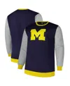 Fanatics Men's Navy Michigan Wolverines Contrast Sleeve Large Chest Big Tall Pullover Sweatshirt In Multi