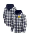 Fanatics Men's Navy Michigan Wolverines Plaid Flannel Quilted Full-snap Hooded Shacket In Blue