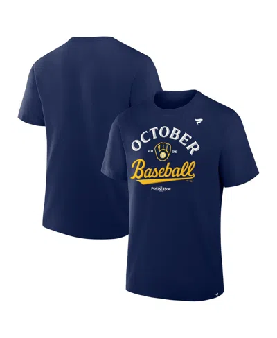 Fanatics Men's Navy Milwaukee Brewers 2025 Mlb Postseason Locker Room T-shirt In Blue