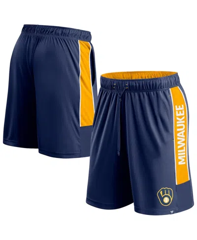 Fanatics Men's Milwaukee Brewers Win The Match Defender Shorts In Navy,gold