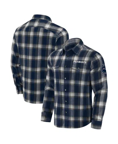 Fanatics Men's Navy New England Patriots Flannel Plaid Full-snap Shirt In Blue