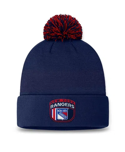 Fanatics Men's Navy New York Rangers 2024 Nhl Draft Cuffed Knit Hat With Pom In Navy,red