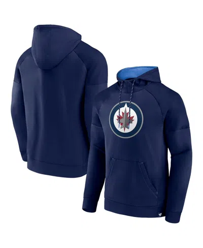 Fanatics Men's Navy Winnipeg Jets Iconic Defender Raglan Pullover Hoodie In Blue