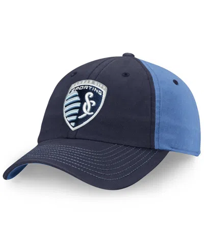 Fanatics Men's Navy/blue Sporting Kansas City Iconic Blocked Fundamental Adjustable Hat In Navy,blue