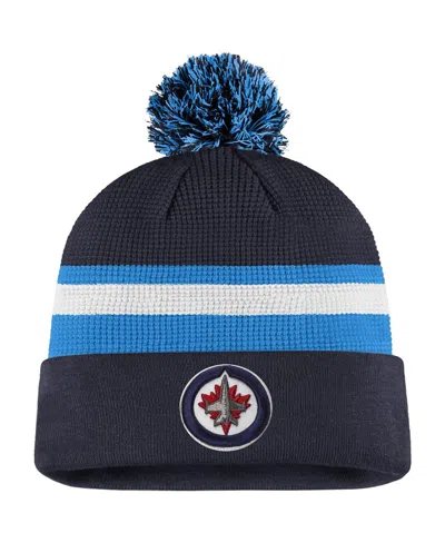 Fanatics Men's Navy/blue Winnipeg Jets 2020 Nhl Draft Authentic Pro Cuffed Pom Knit Hat