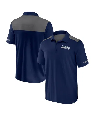 Fanatics Men's Navy/gray Seattle Seahawks Color Block Polo Shirt In Navy,gray