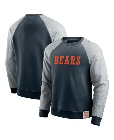 Fanatics Men's Navy/heather Gray Chicago Bears Colorblock Pullover Sweatshirt In Navy,heather Gray