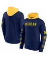 Fanatics Men's Navy/maize Michigan Wolverines Color Block Badge Fleece Pullover Hoodie In Navy,maize