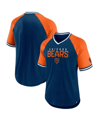 Fanatics Men's Navy/orange Chicago Bears Hashmark Raglan T-shirt In Blue