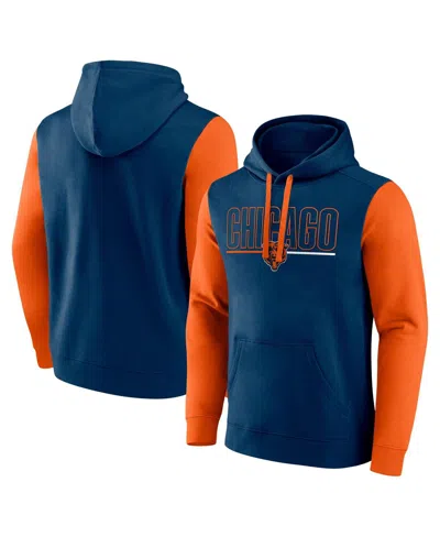 Fanatics Men's Navy/orange Chicago Bears Outline Pullover Hoodie In Navy,orange