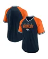 Fanatics Men's Navy/orange Denver Broncos Hashmark Raglan T-shirt In Navy,orange