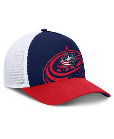 Fanatics Men's Navy/red Columbus Blue Jackets Authentic Pro A-frame Rink Adjustable Hat In Navy,red