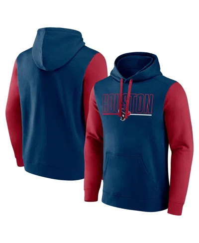 Fanatics Men's Navy/red Houston Texans Outline Pullover Hoodie In Navy,red