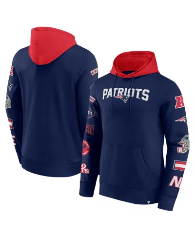 Fanatics Men's Navy/red New England Patriots Patched Out Pullover Hoodie In Navy,red