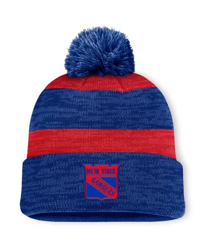 Fanatics Men's Navy/red New York Rangers Fundamental Red Line Cuffed Knit Hat With Pom In Multi
