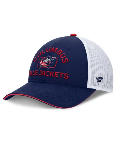 Fanatics Men's Navy/white Columbus Blue Jackets Authentic Pro Rink Trucker Hat In Navy,white