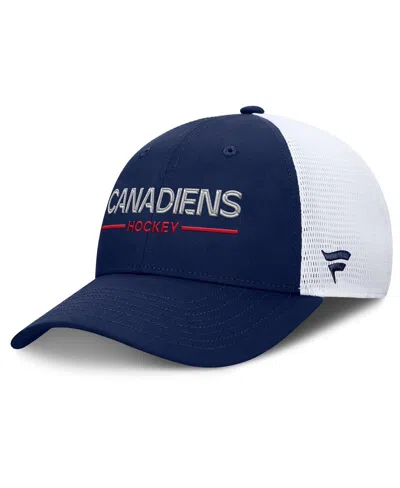 Fanatics Men's Navy/white Montreal Canadiens Authentic Pro Rink Lockup Adjustable Trucker Hat In Blue