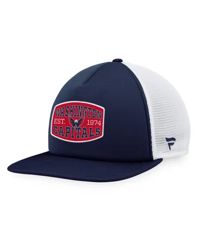 Fanatics Men's Navy/white Washington Capitals Foam Front Patch Trucker Snapback Hat In Navy,white