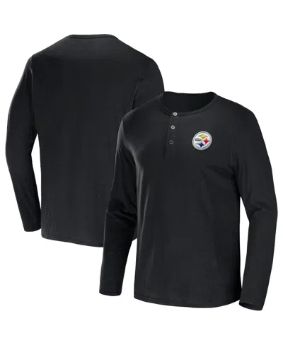 Fanatics Men's Nfl X Darius Rucker Collection By  Black Pittsburgh Steelers Slub Jersey Henley Long S