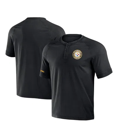 Fanatics Men's Nfl X Darius Rucker Collection By  Black Pittsburgh Steelers Washed Raglan Henley T-sh