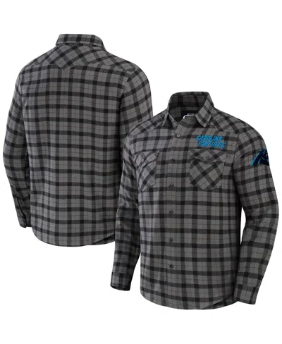 Fanatics Men's Nfl X Gray Carolina Panthers Flannel Long Sleeve Button-up Shirt