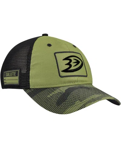 Fanatics Men's Olive Anaheim Ducks Military Appreciation Trucker Adjustable Hat In Green