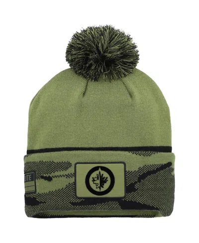 Fanatics Men's Olive Winnipeg Jets Military Appreciation Cuffed Knit With Pom Hat In Green