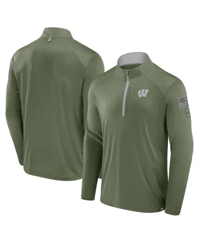 Fanatics Men's Olive Wisconsin Badgers Oht Military Appreciation Defender Quarter-zip Jacket