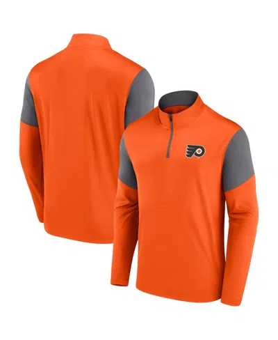 Fanatics Men's Orange/gray Philadelphia Flyers Logo Quarter-zip Top In Orange,gray