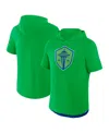 Fanatics Men's Rave Green Seattle Sounders Fc Hat Trick Stadium Slub Raglan Short Sleeve Pullover Hoodie T-sh In Green