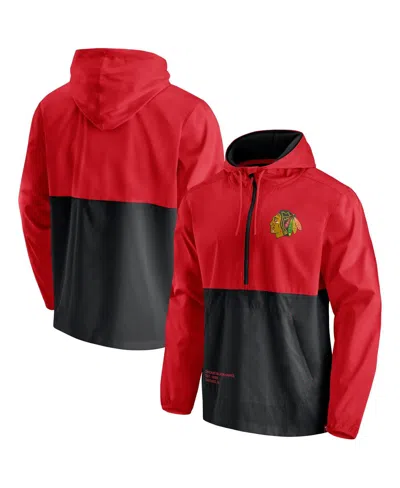Fanatics Men's Red, Black Chicago Blackhawks Thrill Seeker Anorak Half-zip Jacket In Red,black