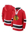 Fanatics Men's Red Chicago Blackhawks Inside Line Fleece Pullover Hoodie In Red,black