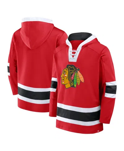 Fanatics Men's Red Chicago Blackhawks Inside Line Fleece Pullover Hoodie In Red,black