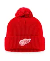 Fanatics Men's Red Detroit Red Wings Core Primary Logo Cuffed Knit Hat With Pom In Red