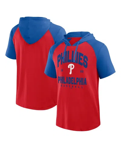 Fanatics Men's Red Philadelphia Phillies Prime Raglan Short Sleeve Hoodie T-shirt