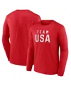 Fanatics Men's Red Team Usa Wordmark Long Sleeve T-shirt In Red