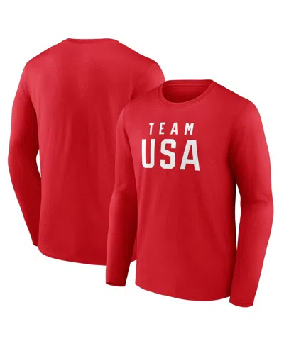 Fanatics Men's Red Team Usa Wordmark Long Sleeve T-shirt