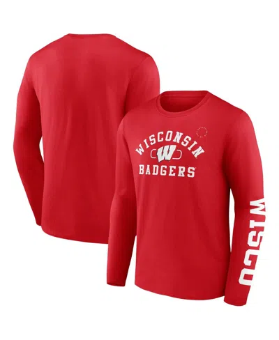 Fanatics Men's Red Wisconsin Badgers Modern Arch 2-hit Long Sleeve T-shirt