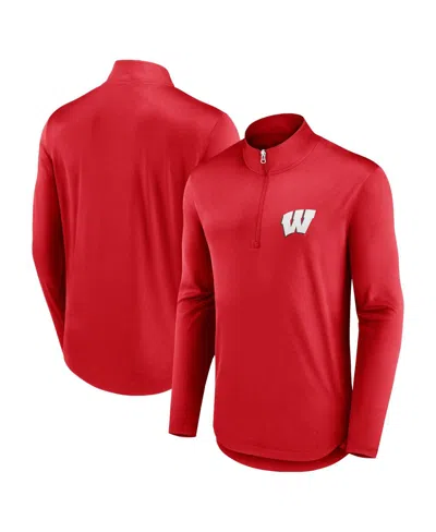 FANATICS MEN'S RED WISCONSIN BADGERS QUARTERBACK MOCK NECK QUARTER-ZIP TOP