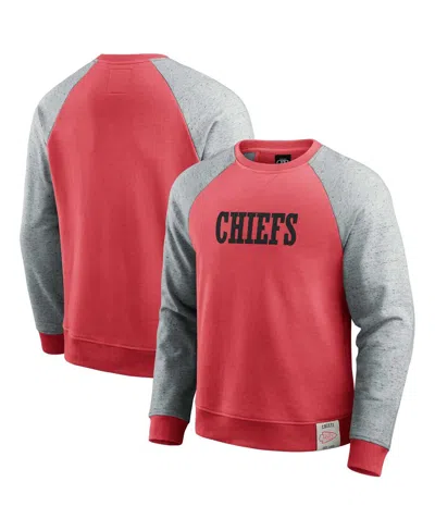 Fanatics Men's Red/heather Gray Kansas City Chiefs Colorblock Pullover Sweatshirt In Red,heather Gray