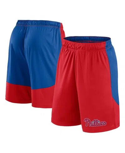 Fanatics Men's Red/royal Philadelphia Phillies Launch Polyester Shorts In Red,royal