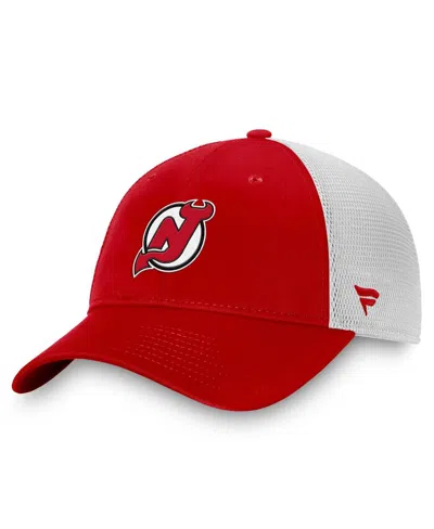 Fanatics Men's Red/white New Jersey Devils Slouch Core Primary Logo Trucker Adjustable Hat In Red,white
