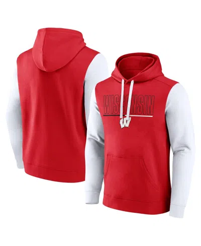Fanatics Men's Red/white Wisconsin Badgers Outline Pullover Hoodie In Multi