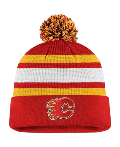 Fanatics Men's Red/yellow Calgary Flames Authentic Pro Cuffed Pom Knit Hat