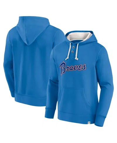 Fanatics Men's Royal Atlanta Braves Plan For Adversity Henley Fleece Pullover Hoodie In Royal,cream