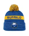 Fanatics Men's Royal/gold Buffalo Sabres Authentic Pro Rink Cuffed Knit Hat With Pom In Royal,gold