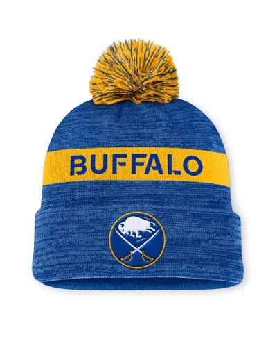 Fanatics Men's Royal/gold Buffalo Sabres Authentic Pro Rink Cuffed Knit Hat With Pom In Royal,gold