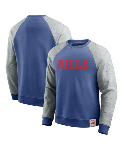 Fanatics Men's Royal, Heather Gray Denver Broncos Throwback Color Block Raglan Pullover Sweatshirt In Royal,heather Gray
