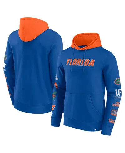 Fanatics Men's Royal/orange Florida Gators Color Block Badge Fleece Pullover Hoodie In Royal,orange