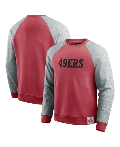 Fanatics Men's Scarlet/heather Gray San Francisco 49ers Color Block Pullover Sweatshirt In Multi